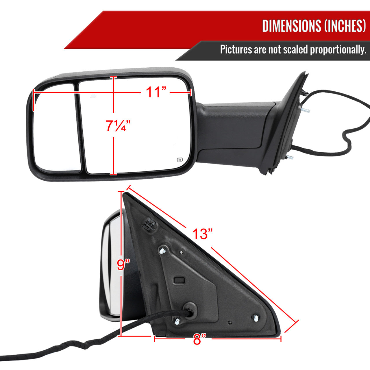 Spec D Driver Mirror w/ Turn Signal Light & Puddle Light (Auto-Fold, Black): Ram 2500 & 3500 2019 - 2024