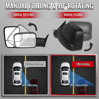 Spec D Black Power Adjustable Manual Fold & Extendable Towing Mirrors: Fits Dodge Ram 1994-1997 1500/2500/3500 3.9L/5.2L V8