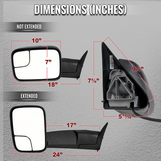Spec D Black Power Adjustable Manual Fold & Extendable Towing Mirrors: Fits Dodge Ram 1994-1997 1500/2500/3500 3.9L/5.2L V8