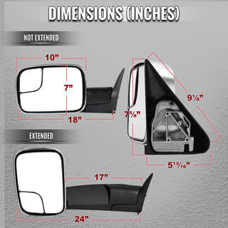 Spec D Chrome Manual Adjustable Extendable Towing Mirrors: Fits Dodge Ram 1994-2002 1500/2500/3500 4.7L/5.7L