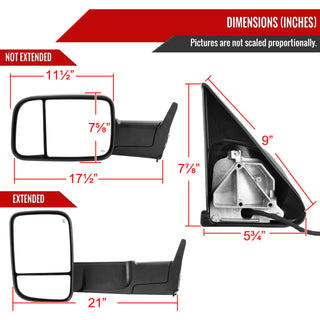 Spec D Left & Right Mirrors Set (Manual-Fold, Black): Dodge Ram 1998 - 2002