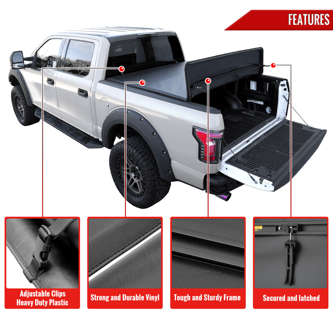 Spec D Soft Quad Fold Tonneau Cover: Dodge Ram (w/ 5.8ft Bed) 2009 - 2018