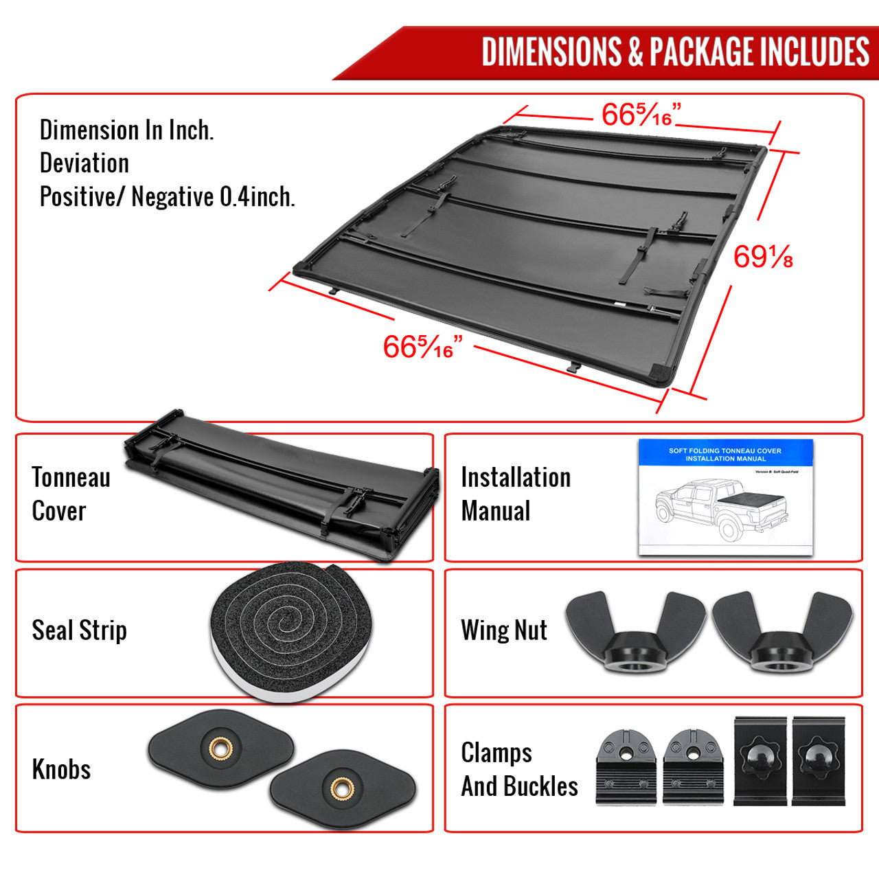 Spec D Soft Quad Fold Tonneau Cover: Dodge Ram (w/ 5.8ft Bed) 2009 - 2018