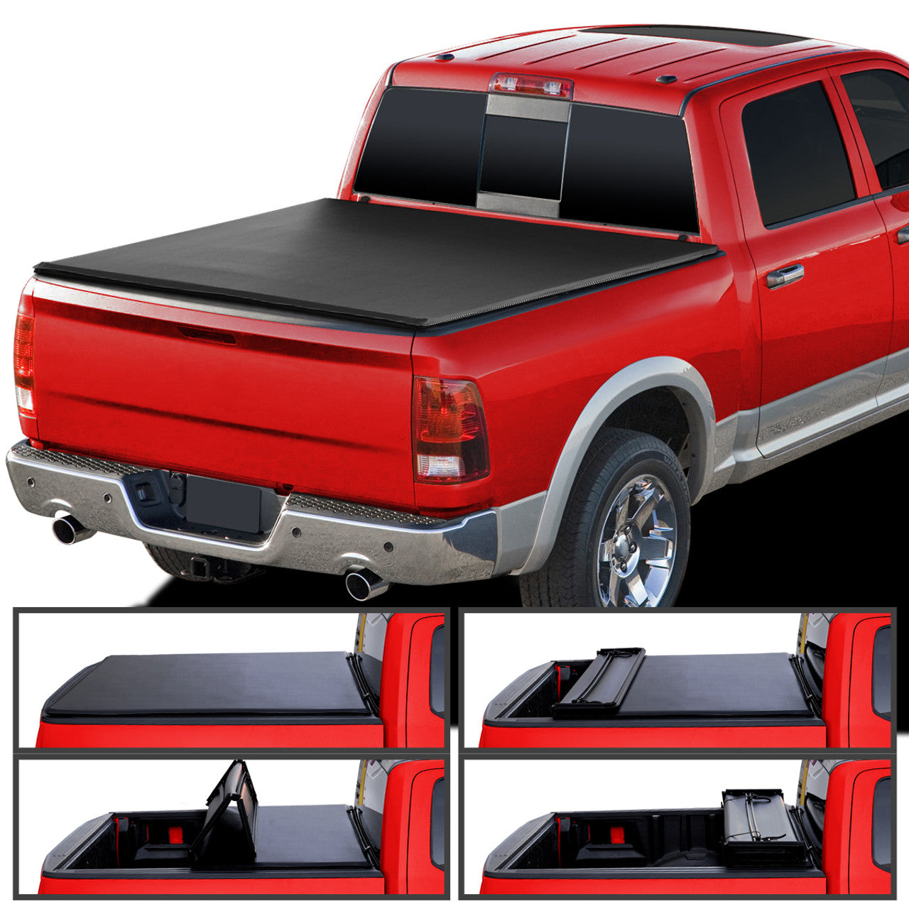 Spec D Soft Quad Fold Tonneau Cover: Dodge Ram (w/ 5.8ft Bed) 2009 - 2018
