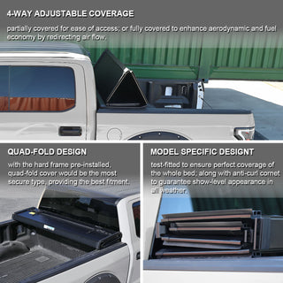 Spec D Hard Quad Fold Tonneau Cover: Dodge Dakota (w/ 6.5ft Bed) 1997 - 2004