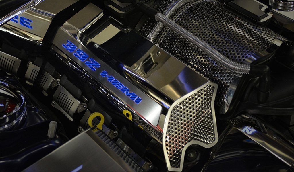American Car Craft "392" Polished Fuel Rail Covers (CARBON FIBER): 300 / Challenger / Charger 6.4L 392 2011 - 2024