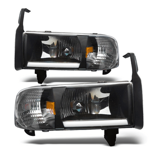 Winjet LED Head Lights Black/Clear: Dodge Ram 1994-2002 1500 2500 3500