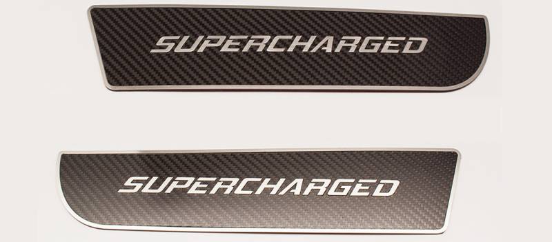 American Car Craft Front Carbon Fiber "SUPERCHARGED" Door Badge 2pc: Dodge Charger 2011 - 2023