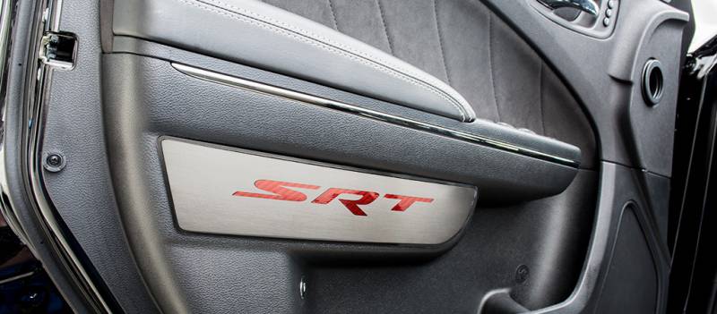 American Car Craft Front Brushed "SRT" Door Badge 2pc: Dodge Charger 2011 - 2023