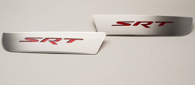 American Car Craft Front Brushed "SRT" Door Badge 2pc: Dodge Charger 2011 - 2023