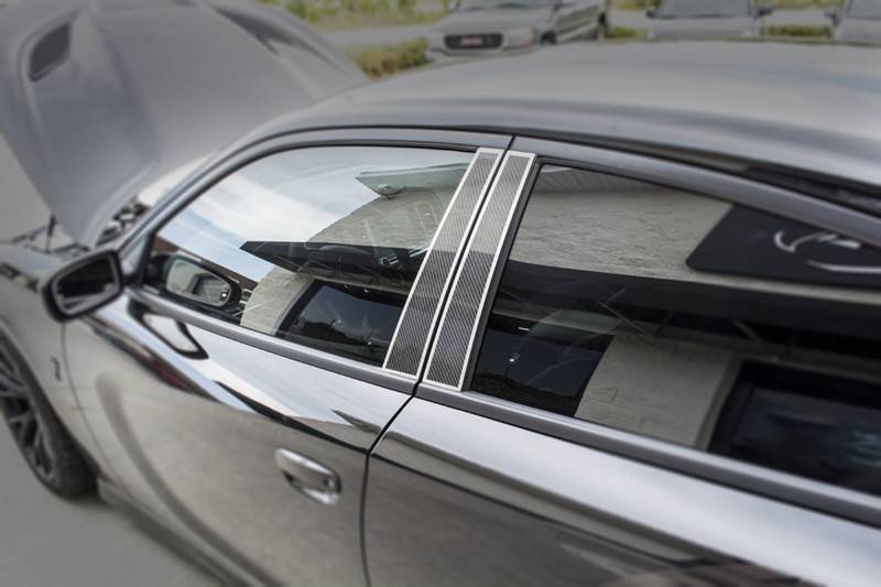 American Car Craft Carbon Fiber Door Pillar Plate with Polished Trim: Dodge Charger 2011 -2023