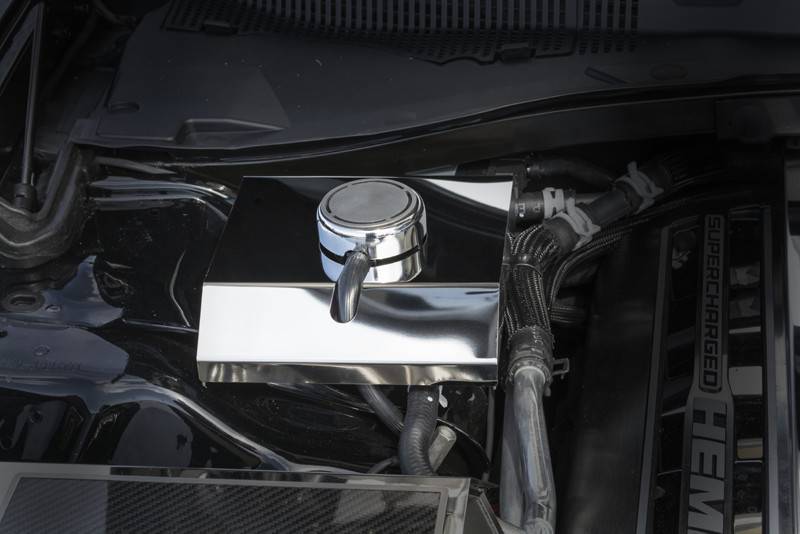 American Car Craft Polished Supercharger Coolant Tank Cover: Dodge Challenger 6.2L SRT Hellcat 2015 - 2023