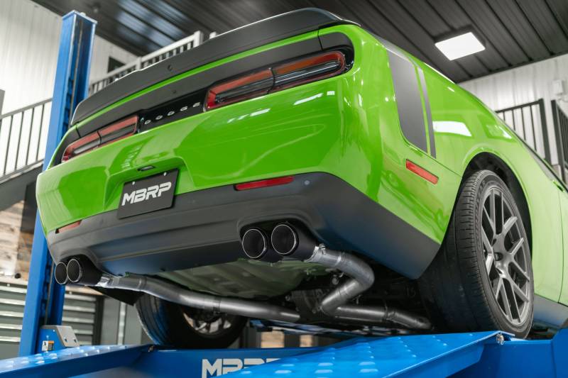 MBRP Race Series Cat-Back 3" Dual Split Rear Exhaust (Stainless Steel, Carbon Fiber Tips): Dodge Challenger 6.4L 392 & 6.2L SRT Hellcat 2015 - 2023
